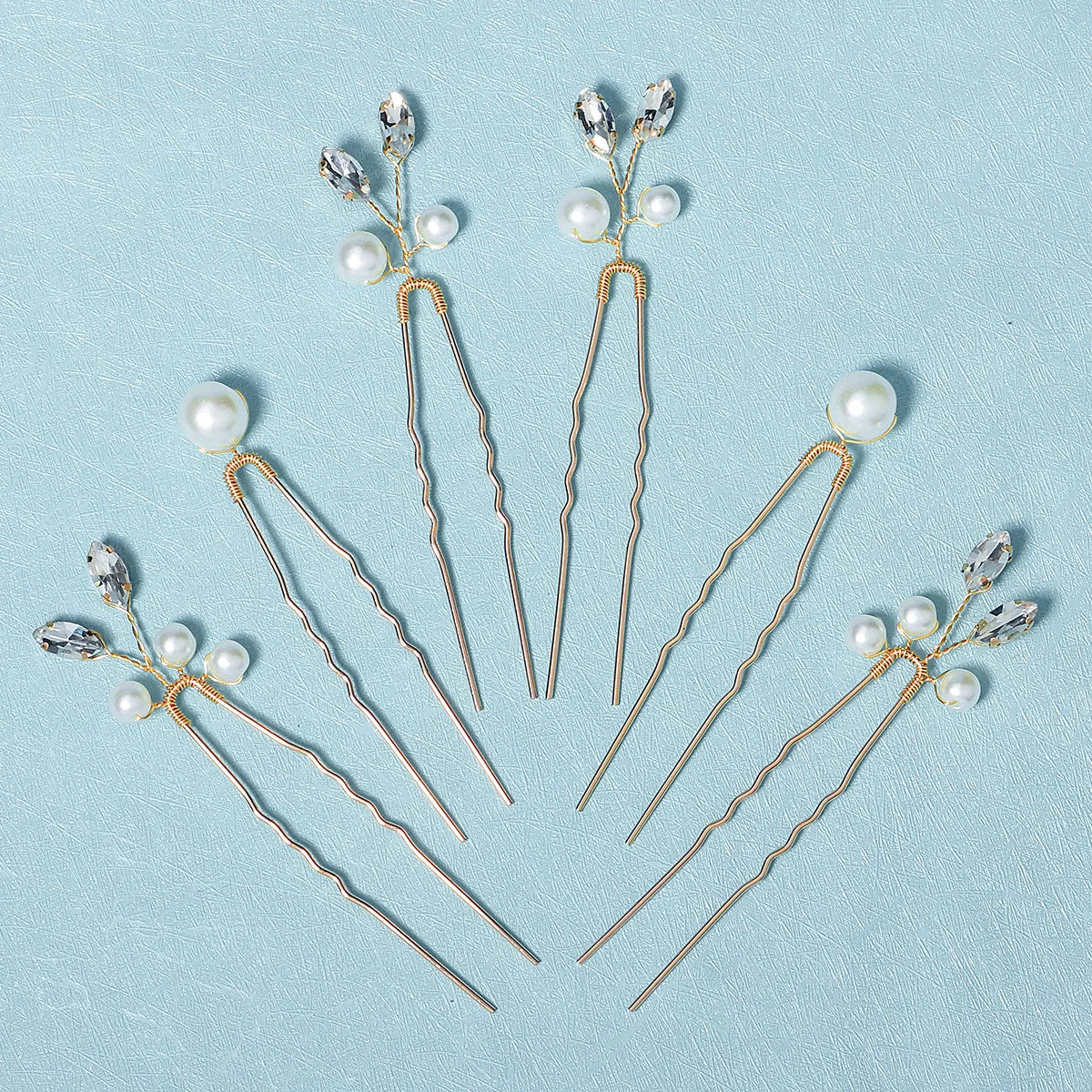 Simple Temperament High-quality Precious Hairpin Pearl and Metal Leaves Hairstyle Fixed Decoration Wedding Dinner Hairpin(6pc
