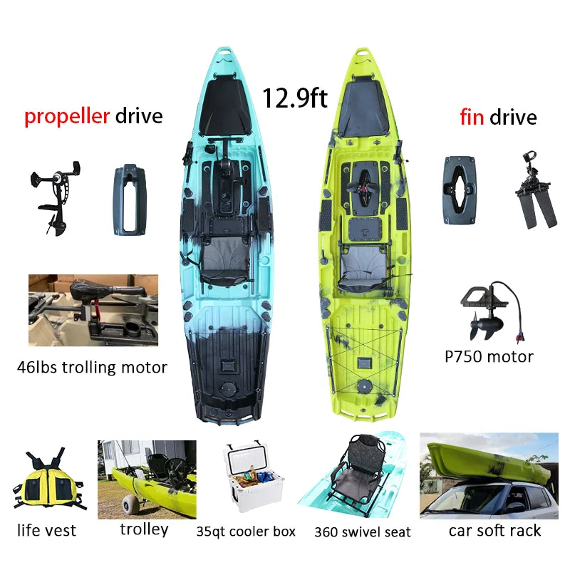 Kayak Factory 13ft Rotomolding Dual Pedal Drive Plastic Fish Motor Eléctrico Para Canoe Folding Rudder with Adjust Height Sea