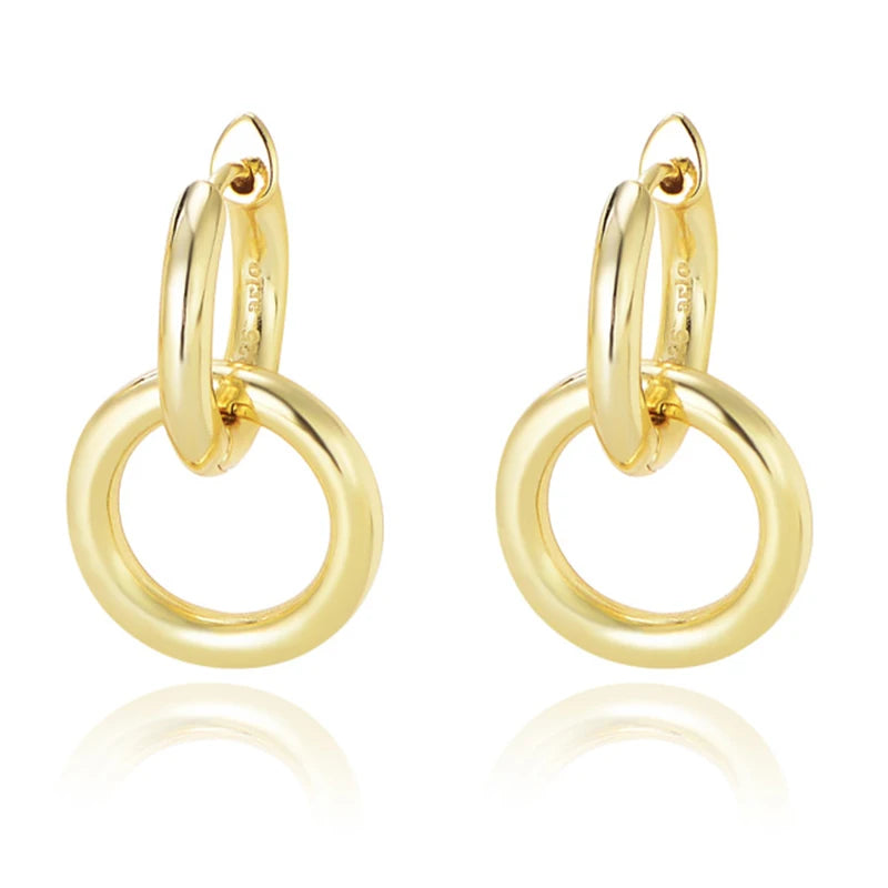 Simple Tarnish Free Minimalist Plain Double Circle Brass 18k Gold Plated Hoops Huggies  Pendant Earrings for Women Girls