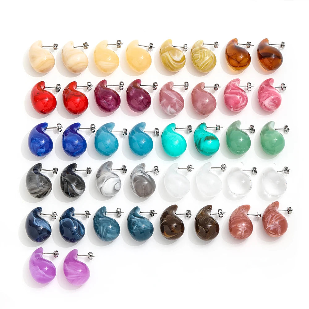 Fenny 18K Gold-plated Wholesale Jewelry Fashion Rainbow Colorful Resin Large Teardrop Hoop Stainless Steel Earring for Women