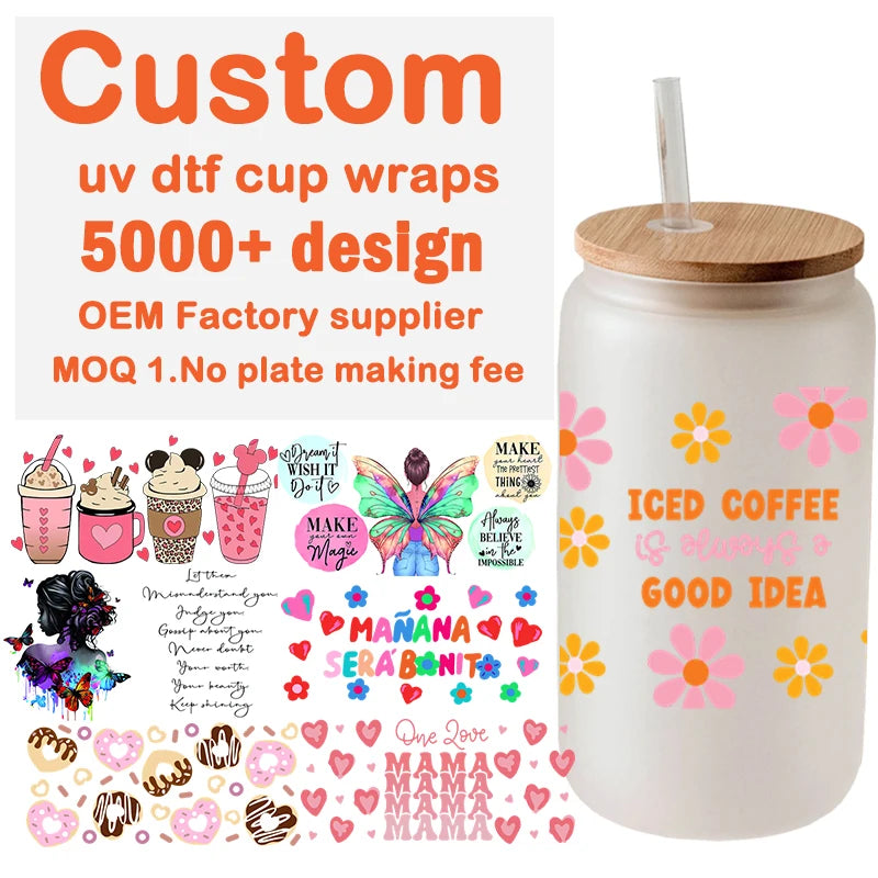 Uv Dtf Printer Stickers 3d Uv Transfer Stickers Uv Dtf Cup Deca Cup Decal for Cup