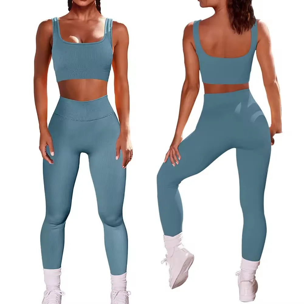 New Wholesale Women Seamless Rib Sportswear Activewear Gym tank 2 Piece Set