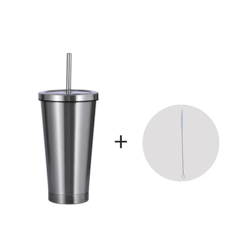 500ml/750ml Metal Straw Mug Double Wall Vacuum Travel Tumbler Coffee Mug Insulated Stainless Steel Tumbler with Straw