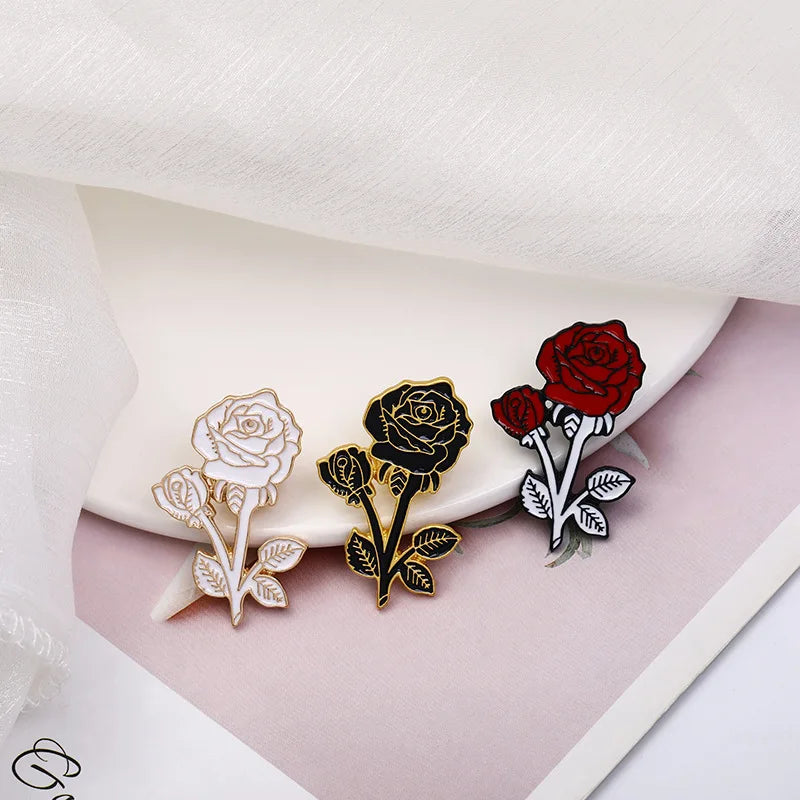 White Black Red Rose Flower Collection Enamel Pin Cute Fashion Brooches Denim Clothes Bag Lapel Pin Badge Jewelry for Women G