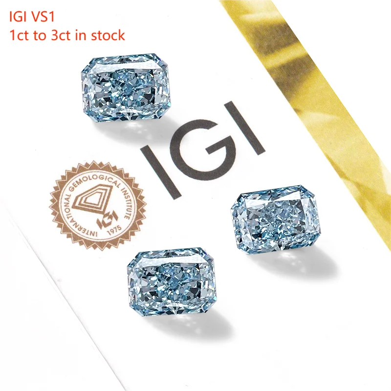 1CT 2CT 3CT VS VVS Radiant Blue Lab Grown Diamond Factory Directsale With IGI Certified Synthetic Cvd Hpht Lab Diamond