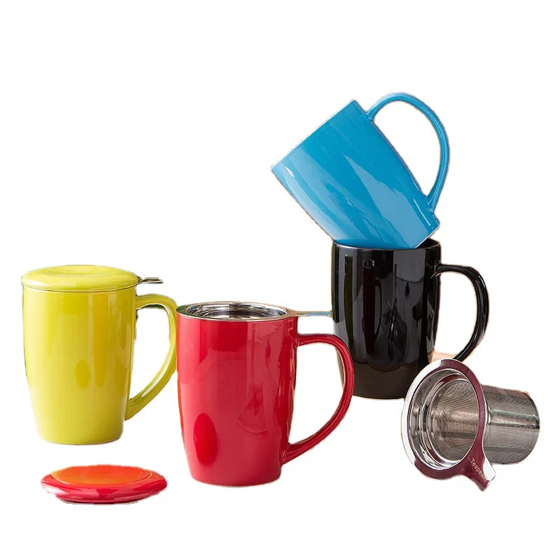 15oz 450ML New Style Ceramic Coffee Mug with Infuser Microwave Safe Cute Design Portable Travel Tea Cup Coffee Tea Set
