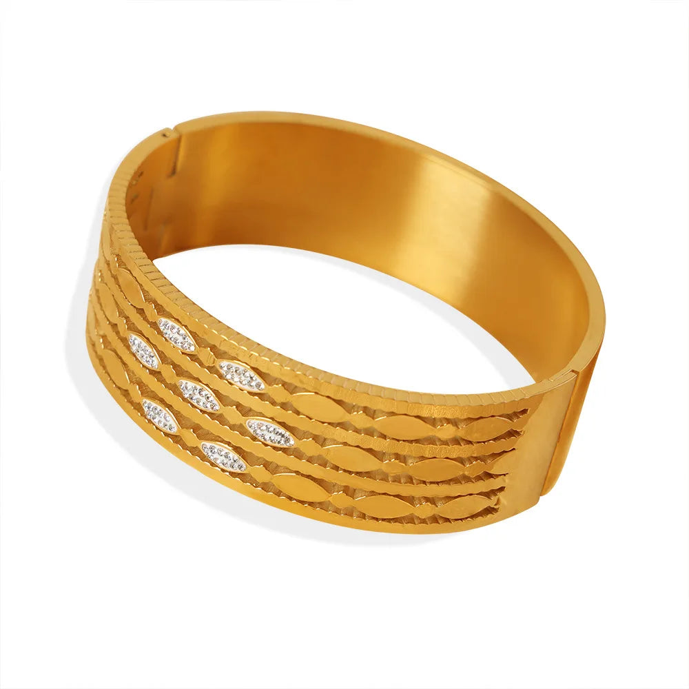 Boho Diamond Cubic Zirconia Chunky Bracelet Women's Tarnish Free Gold Plated Stainless Steel Bracelets Pulseras Y Brazaletes