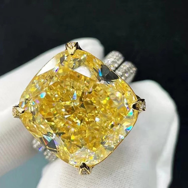 SGARIT Jewelry Yellow Diamond Engagement Ring 18K White Gold 20.12CT  Certificate VS2 Fancy Light Yellow Luxury Diamond Ring