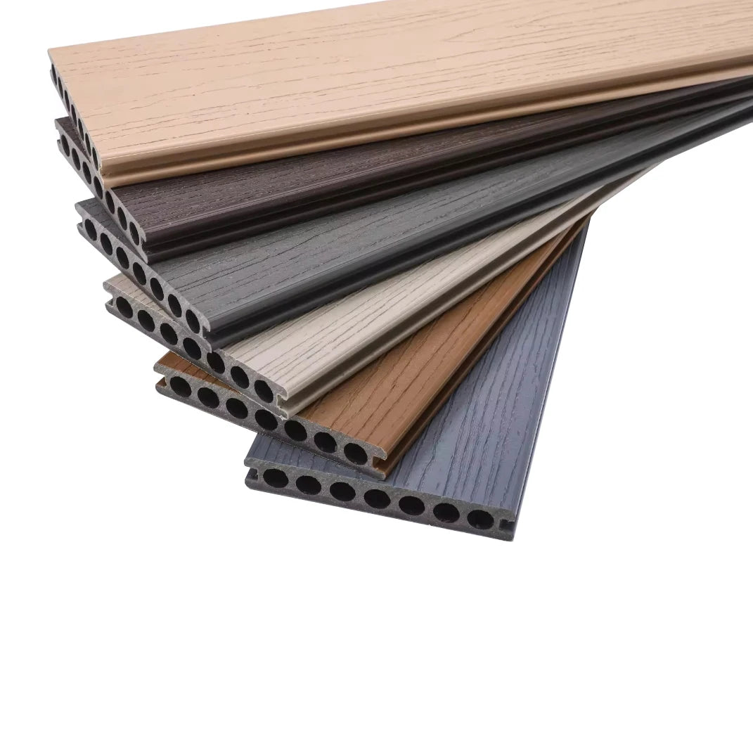 European Style WPC Decking 3D Embossing Wood Plastic Composite Waterproof Teak Square Shape for Outdoor Use Brushed Technics
