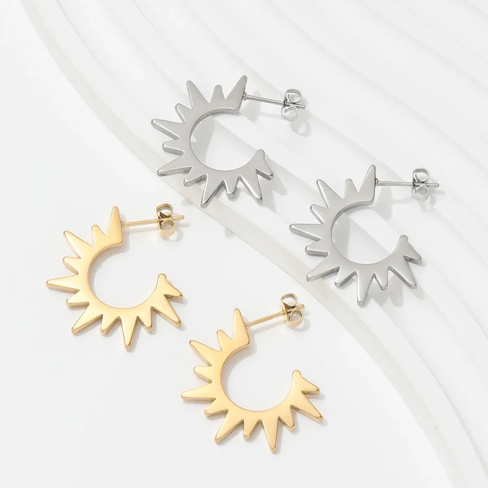 Fenny Waterproof Personality Exaggerated Sunflower Drop Hoop Earring Trendy for Women Wholesale Stainless Steel Ladies Jewelr