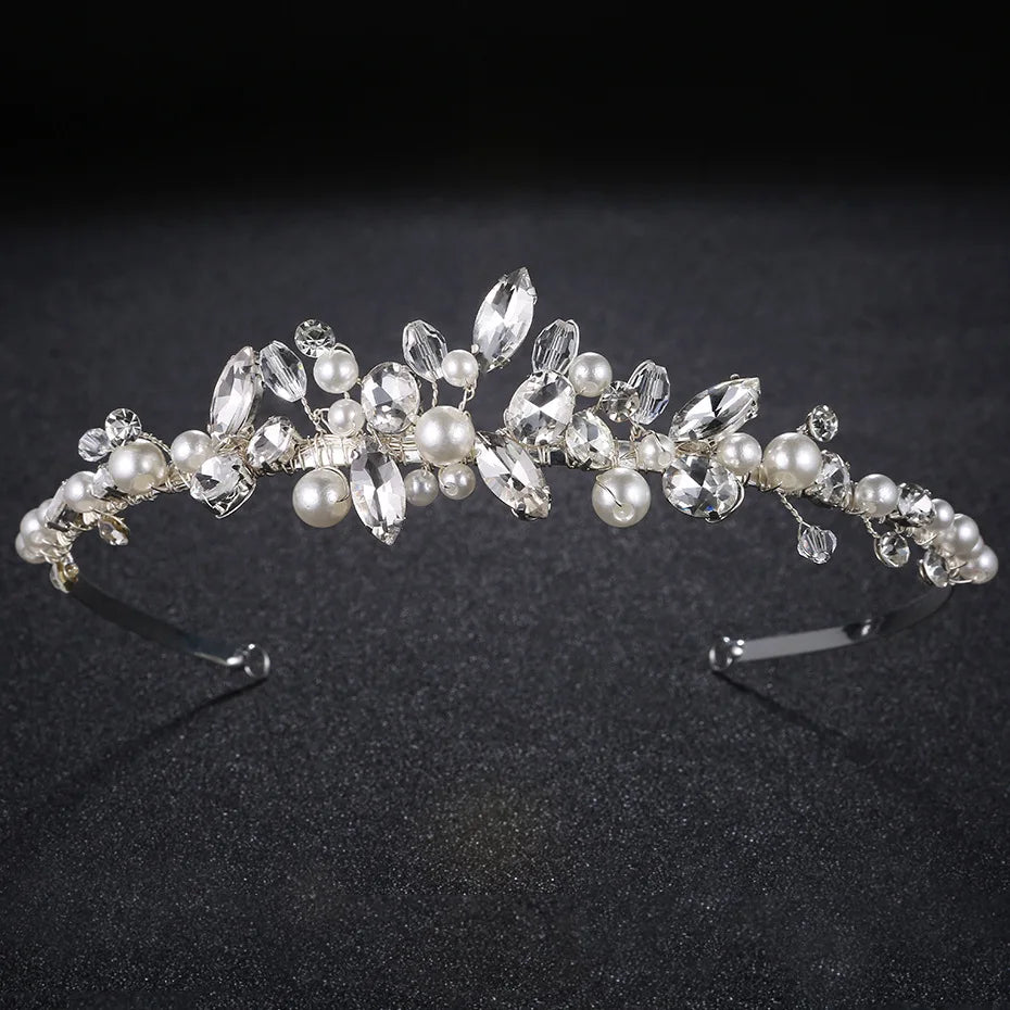 ROMANTIC Handmade Bridal Hair Accessories Crystal Rhinestone Tiaras Pearl Crown  for Wedding