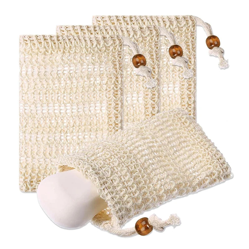 Wholesale Natural Sisal Mesh Soap Saver Pouch With Drawstring Exfoliating Bath Bags for Foaming for Shower Bath