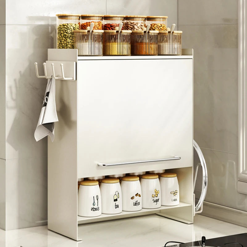 4 Layer Iron Standing Type Living Room Ceramic Mug with Side Pull Door Storage Cabinet Kitchen Seasoning Jar Bottle Organize 