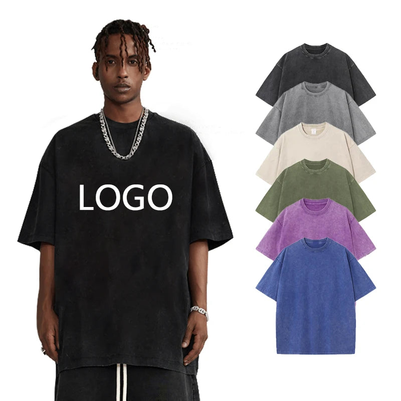 Wholesale Men Acid Wash T Shirt 100% Cotton Oversized Plus Size Vintage Streetwear T Shirt for Men