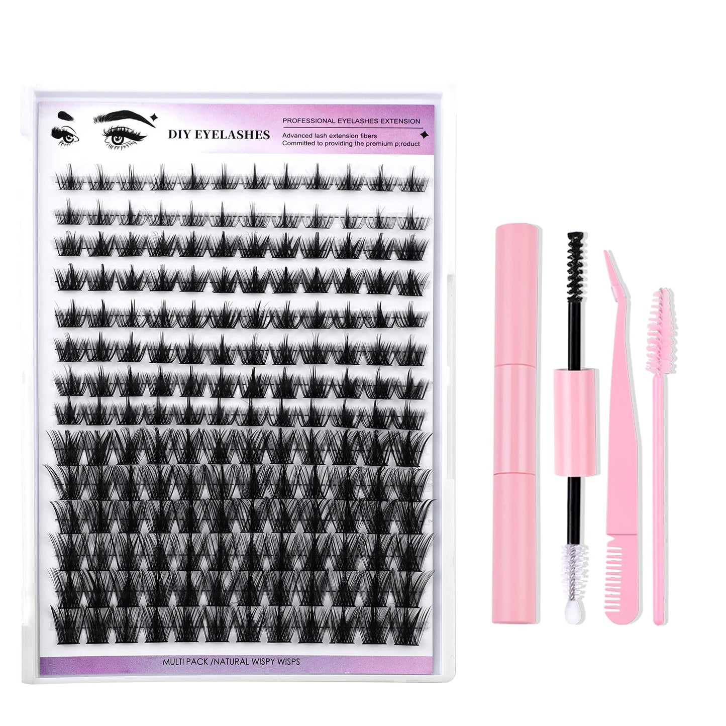 Praeclarus Lash Extensions Kit Makeup Set Lash Bond and Seal Glue Individual Lashes 14 Rows Cluster Eyelashes Extension at Ho