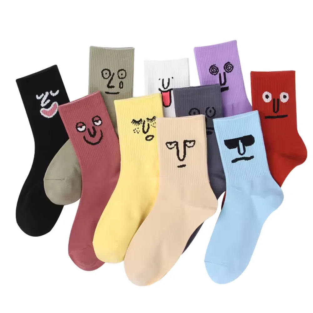 Hf Crew Daily 100% Cotton Funny Novelty Anime Cartoon Face Emoticon Socks for Women