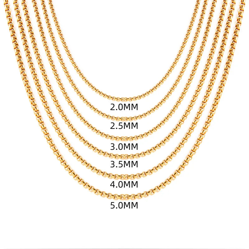 2026 Ready to Ship Stainless Steel Silver Round Box Necklace Chain