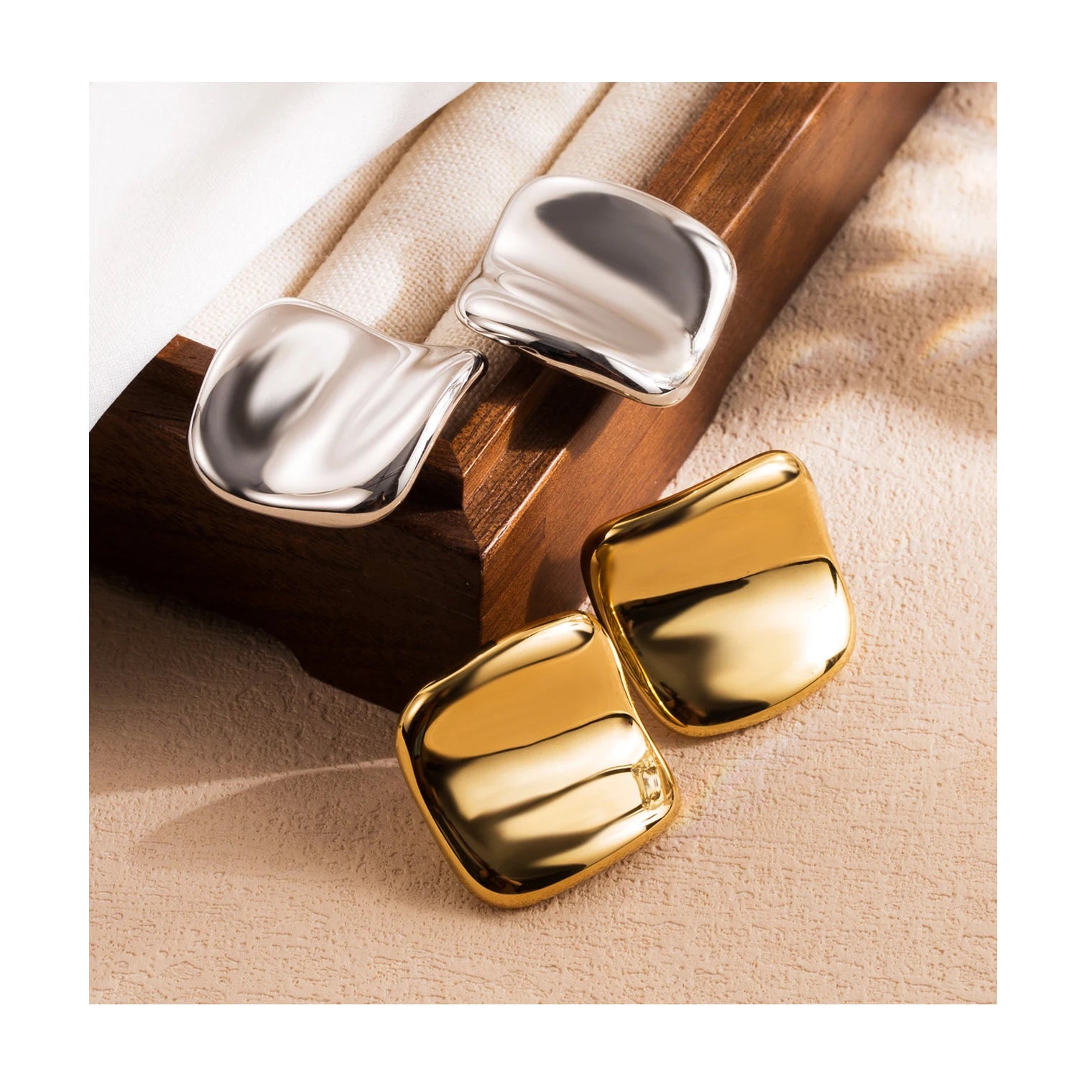 Dina Non Tarnish 18k Gold Plated Unisex Trend 2024 Stud Earrings Stainless Steel Chunky Square Geometric Jewelry