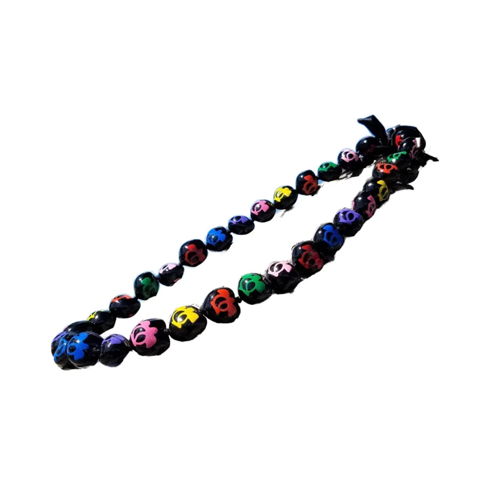 Hawaiian Kukui Nut Leis Necklaces Hand Painted Flower 32 Inches Adjustable Lei for Men Women Heart Shape Pattern Weddings Gif