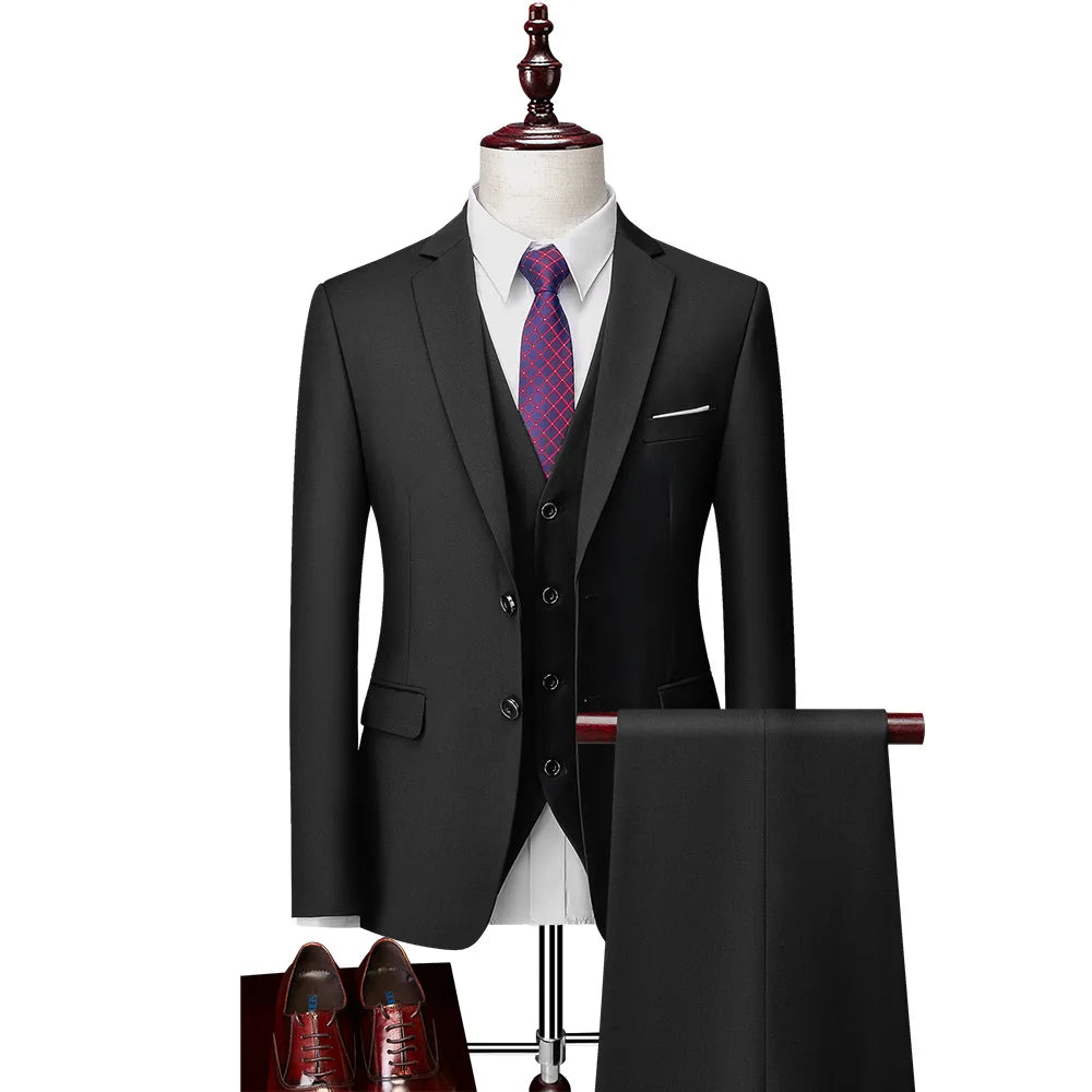 Black 2 Button  Business Blazers/best Wedding Groom's Three-piece Suit Casual  Tuxedo EUR US Size XS-3XL (Jackets+Vest+Pants)