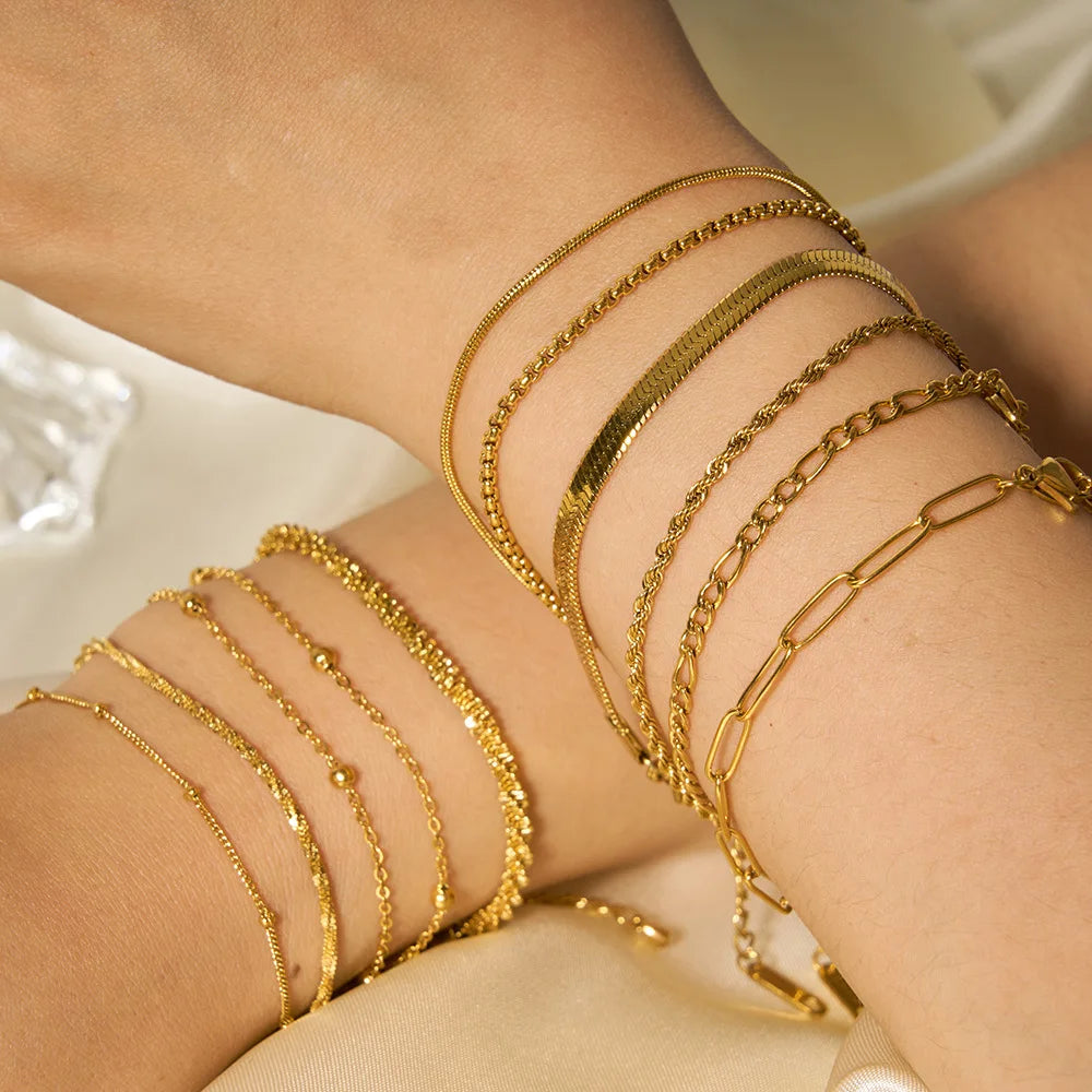2024 Trendy 18K Gold Plated Stainless Steel Fine Blade Bracelet Fried Dough Twists Bracelet for Women