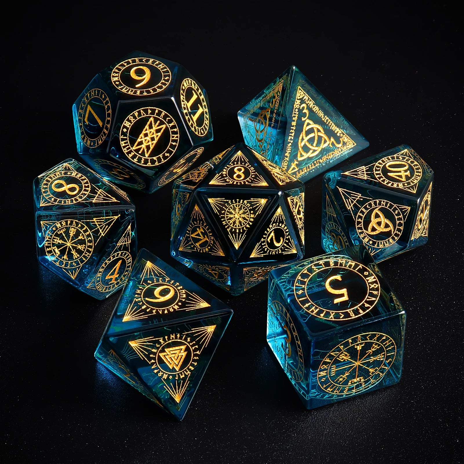 Wholesale Engraved Gemstone Game Dice Custom Blue Prism Glass DND Gem Dice 16mm D6 Stone Polyhedral Dice Set Glass