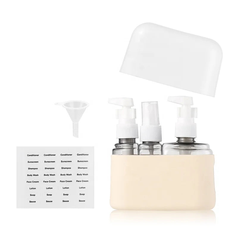 50ml+50ml+100ML 3-in-1 Plastic Pump Bottle Set Yellow Lotion and Spray Bottle Collection Portable Travel Package