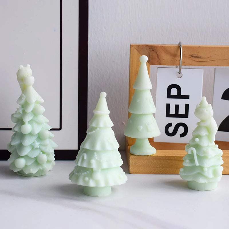 Silicone Taper Candle Mold Molde Para Cera De Vela Geometric Figure Christmas Tree Candle Mould Silicone