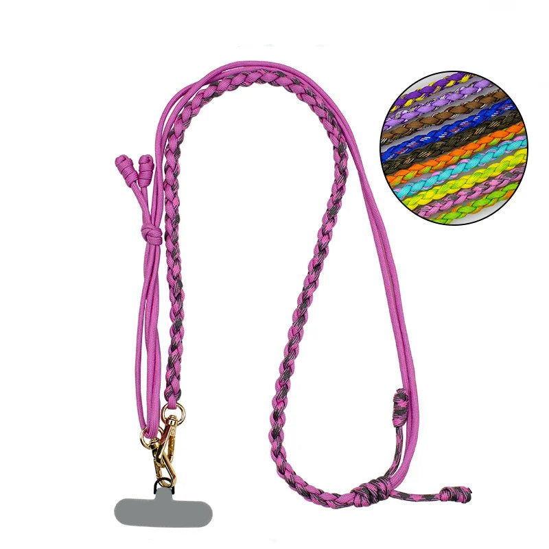 Customizable Handwoven Braided Contrasting Crossbody Shoulder Strap Outdoor Hiking Double Buckle Phone Lanyard With Phone Tab