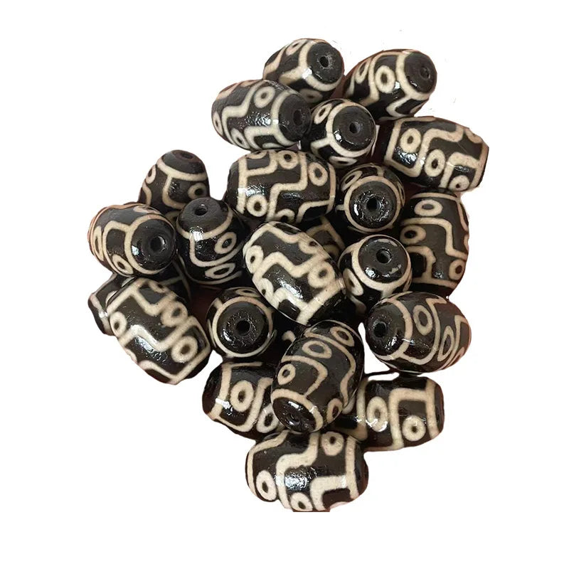 YL007 Natural Agate Made 9 Eyes Dzi Tibetan Stones Beads