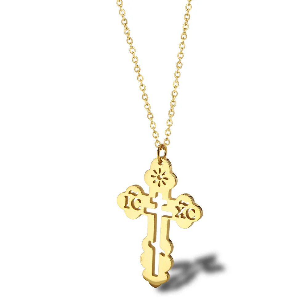 Fashion Silver Gold Rose Gold Stainless Steel Christian Orthodox Cross Pendant Necklace