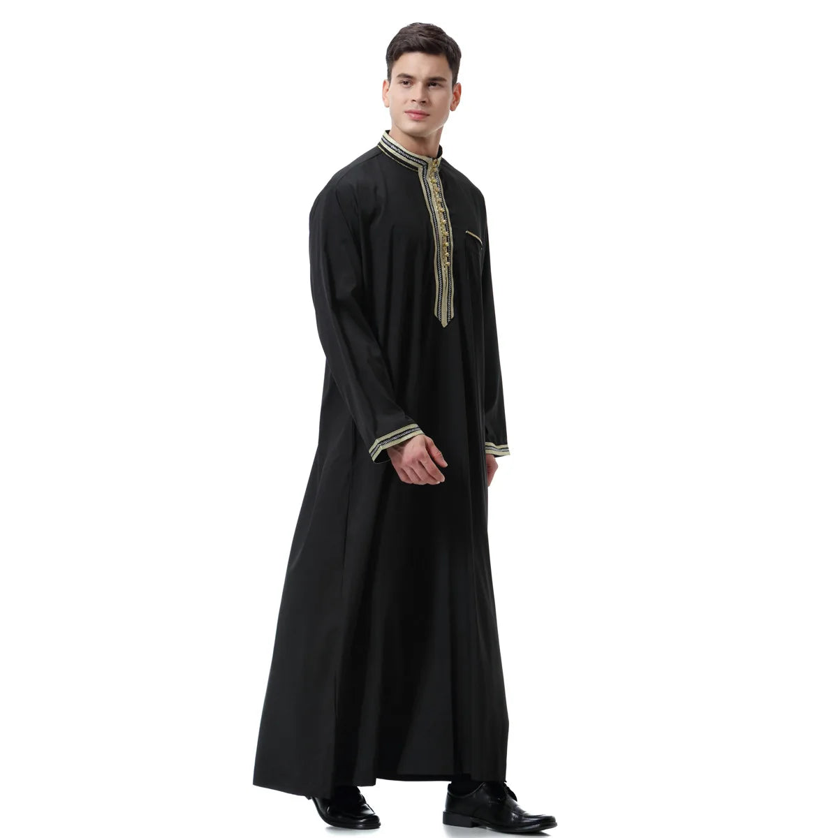 Plain Black White Tan Apricot Color Side Front Pocket Arabic Islamic Muslim Men Eid Robe