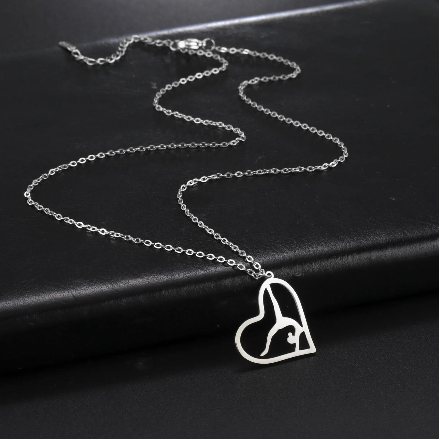 Rhythmic Gymnastics Heart Pendant Necklace Stainless Steel Choker Chain Gymnast Sports Jewelry Gift for Women Girls
