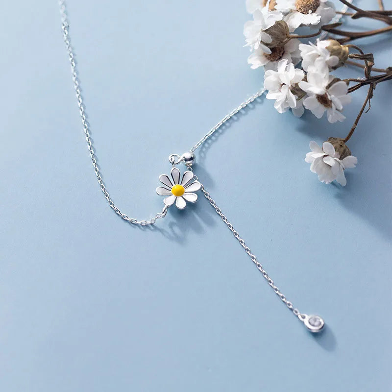 Factory Wholesale 925 Sterling Silver Sunflower Daisy Lariat Necklace for Women Jewelry