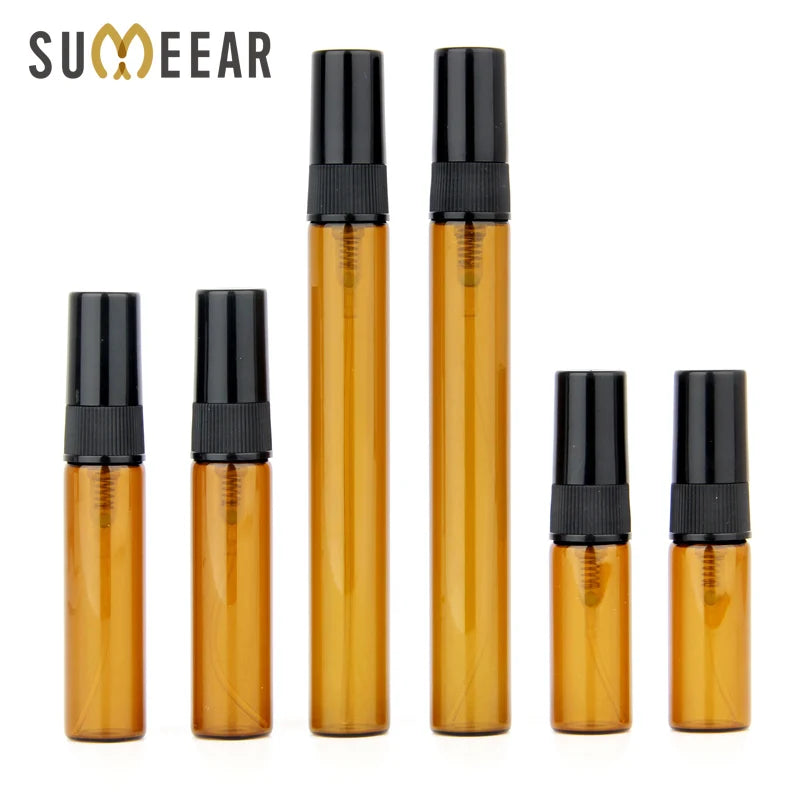 SUMEEAR 10ML Flat Refillable Glass Perfume Bottle with Spray Cap Amber Atomizer PP Collar Custom Logo Cosmetics Empty Contain