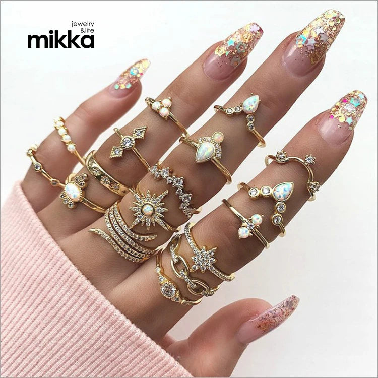 Hot Selling Women Fashion Ring Set With Diamond Pearl Women Bohemia 17pcs Ring Set