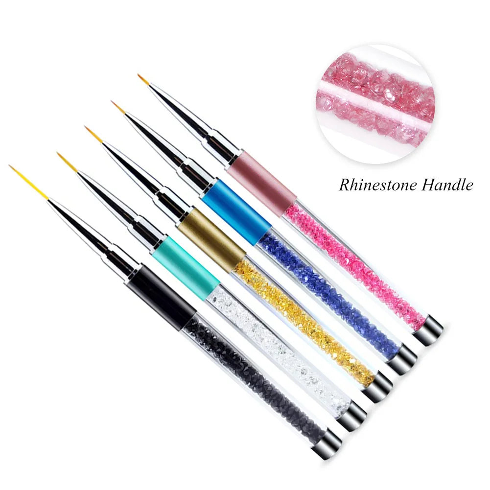 Rhinestone Handle Nail Dotting Painting Drawing Pen Gel Polish Art Liner Design Brushes Set