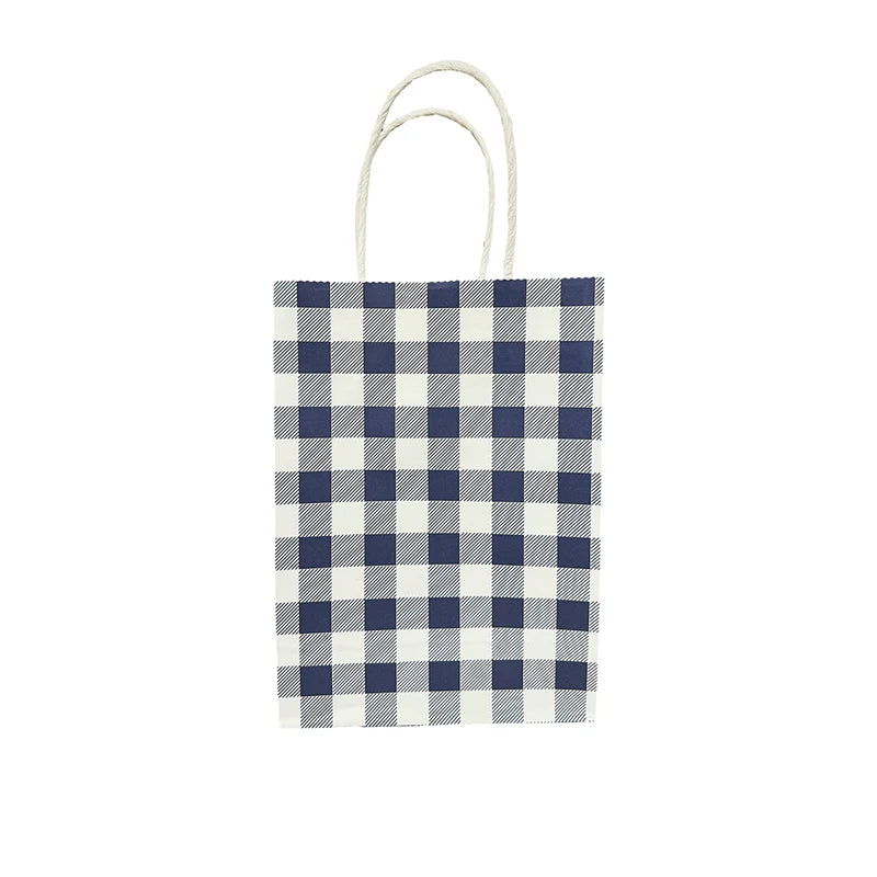 623182 Simple Disposable Eco-friendly Paper Bag 10pcs Blue Gingham Series Handiness Festival Celebration Party Supplies