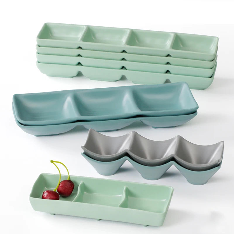 Fashion Design Melamine Dipping Bowl Salad 2 Section Dishes Sauces Divided Compartment Plates for Restaurant