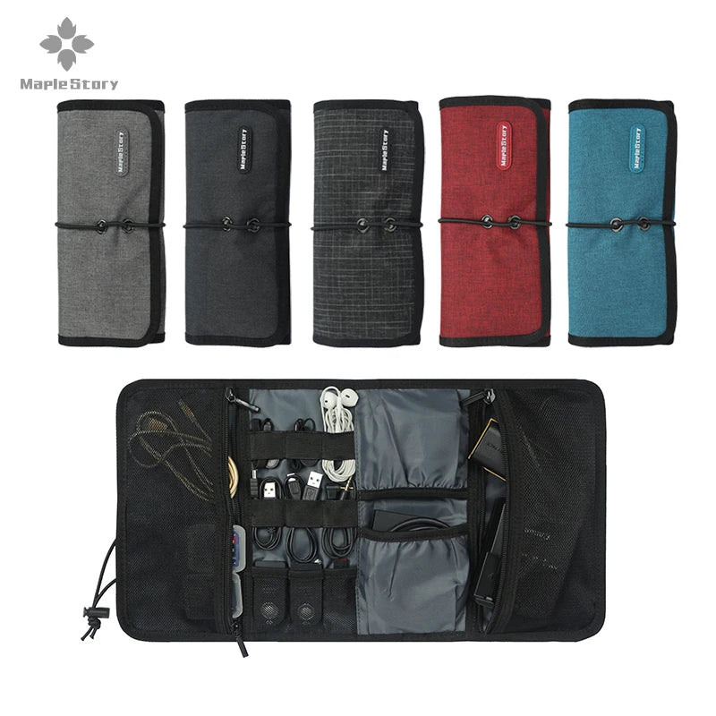 Foldable Light Weight Fashion Cable Organizer Case for Electronics & Gadget Storage Portable Travel Use Polyester Material
