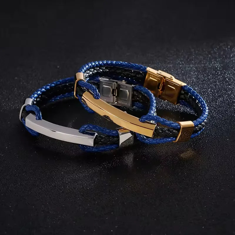 Fashion Geometric Stainless Steel Magnetic High Quality Leather Bracelet Personalized Leather Bracelet Man