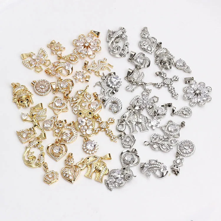 CZ8601 Mini Small 14k Gold Platinum Plated CZ Animal Flower Star Bracelet CharmTiny Little Cubic Zirconia Moon Heart DIY Char