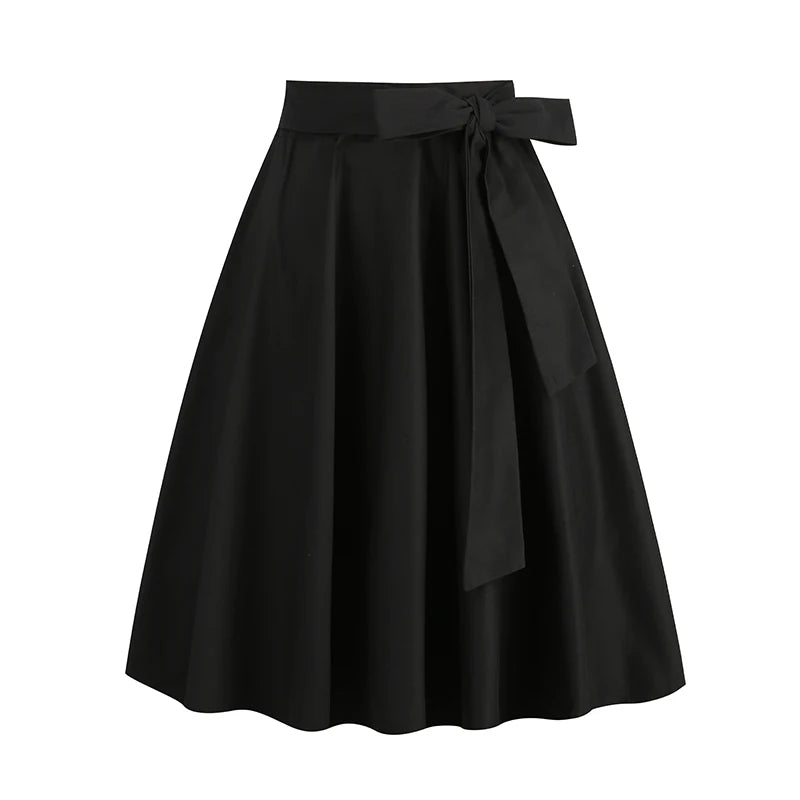 Vintage Cotton Women Skirt with Pockets  Solid Color Black  Long Swing  Skirts Faldas