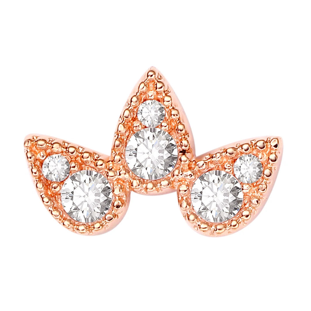 Eternal Metal 14K Solid Rose Gold 5A CZ Paved Fan  Belly&Ear Piercing Nose&Lip Jewelry Threadless Push in  Ends Tops