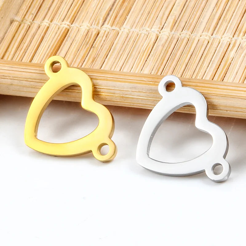 Polished 18K Gold PVD Plated Heart Charms for Bracelets and Necklace Two Hole Love Shape Stainless Steel Jewelry Accessories