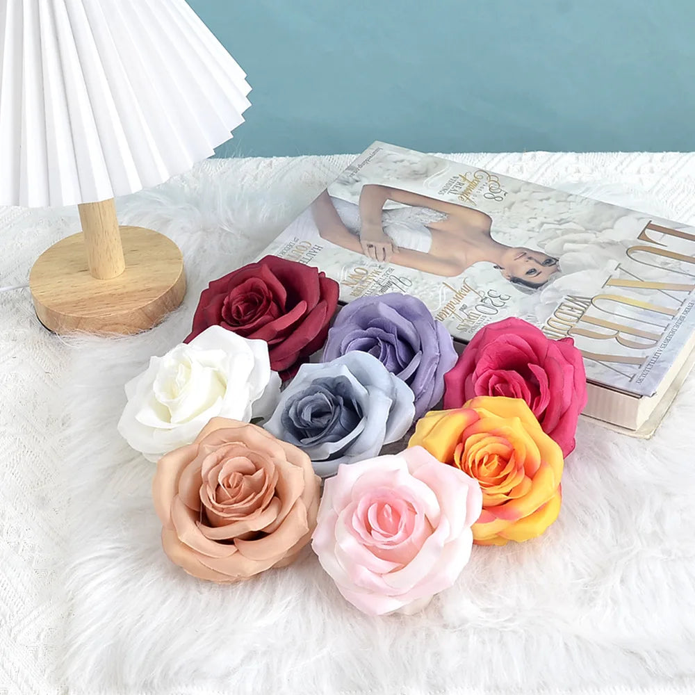 LFH043 Vintage Simulation Rose Head Wool Cloth Flower Head Wedding Decoration Background Rose Fake Flower Head