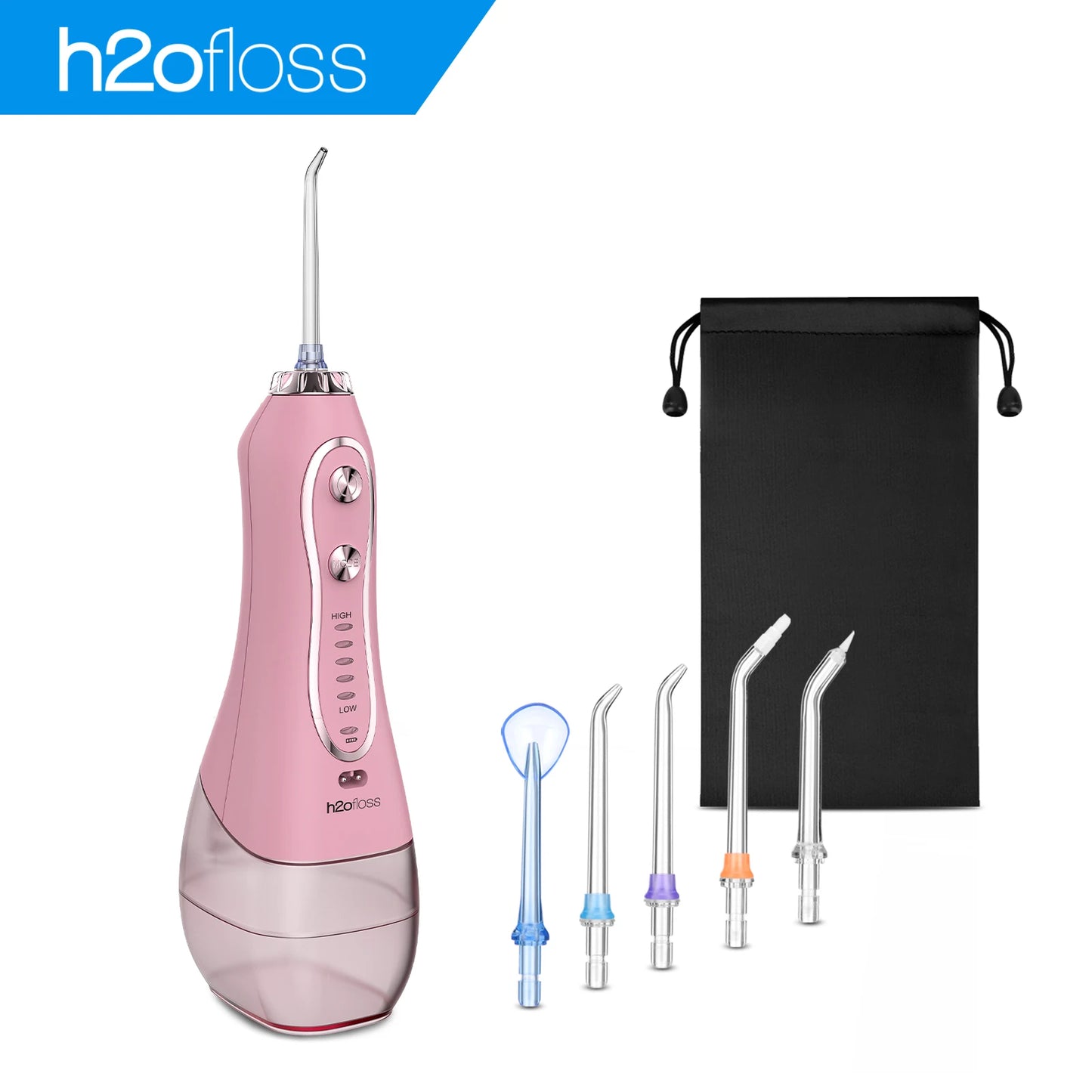 H2ofloss Portable 2000mAh IPX7 Electric Dental Flosser 300ml Water Teeth Cleaner for Travel