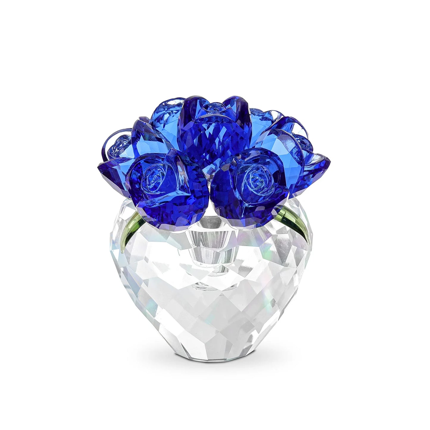 Special Crystal Blue Color Flower Gifts for Mom Wife Girlfriend Glass Flower Ornaments for Home Office Tabletop Paperweight