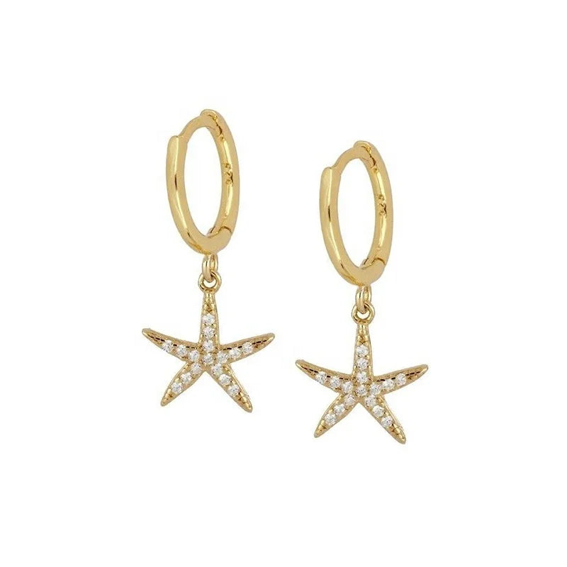 Milskye Luxury Jewelry 925 Sterling Silver 18k Gold Plated Cz Starfish Pendant Hoop Earrings