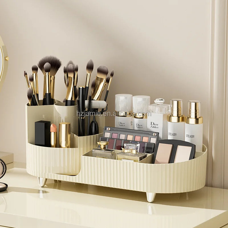 Multifunctional round Plastic Makeup Brush Holder Rotating Dressing Table Storage Box Organizer for Sundries PP Cosmetic Box